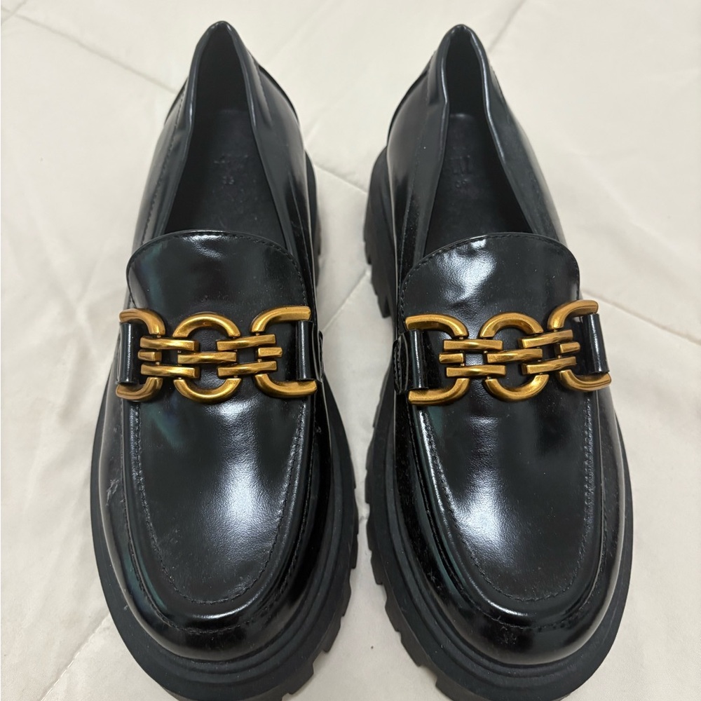 Black Loafers with Gold Accent